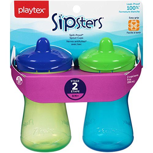  Playtex Sipsters Stage 2 Spill-Proof, Leak-Proof, Break-Proof Spout Sippy Cups - 9 Ounce - 2 Count (Color May Vary)