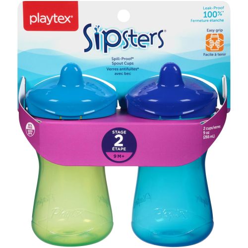  Playtex Sipsters Stage 2 Spill-Proof, Leak-Proof, Break-Proof Spout Sippy Cups - 9 Ounce - 2 Count (Color May Vary)