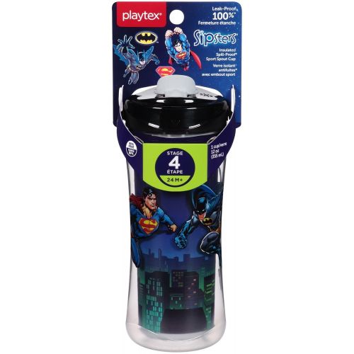  Playtex Sipsters Stage 4 Super Friends Spill-Proof, Leak & Break-Proof Insulated Sport Spout Sippy Cups - 12 Ounce - 1 Count (Color/Theme May Vary)
