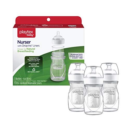  Playtex Baby Nurser Bottle with Disposable Drop-Ins Liners, for Breastfed Babies, 4 Ounce Bottles, 3Count, Clear