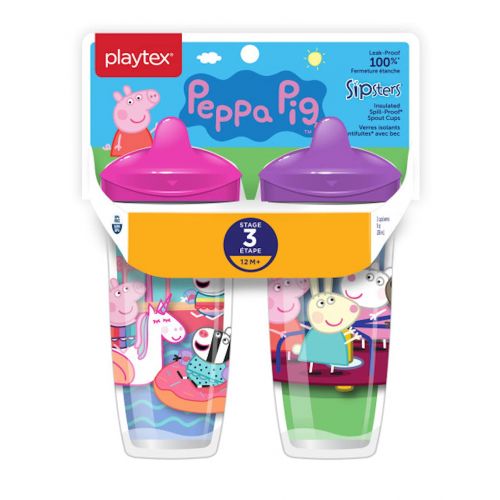  Playtex Sipsters Stage 3 Peppa Pig Spill-Proof, Leak-Proof, Break-Proof Insulated Toddler Spout Cups for Girls - 9 Ounce - 2 Count