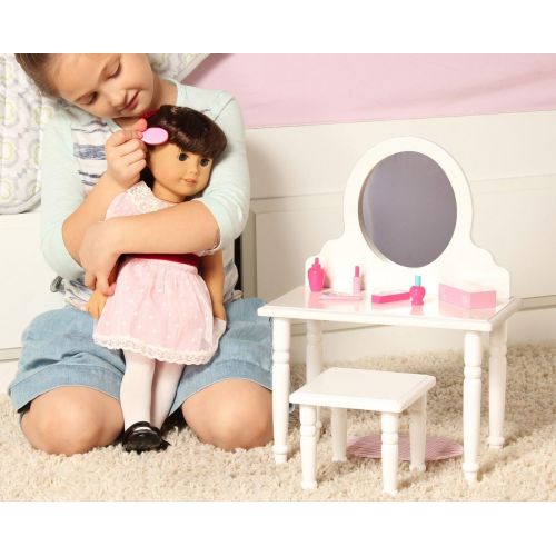  18 Inch Doll Vanity and Stool Set with Makeup Accessories- Playtime by Eimmie Collection