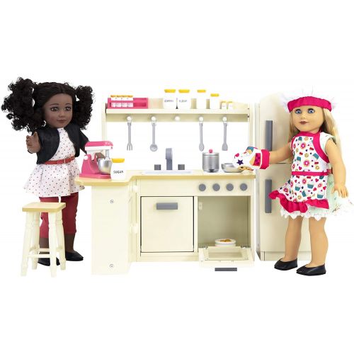  Playtime by Eimmie 18 Inch Doll Furniture Kitchen Set w Refrigerator and Accessories Collection