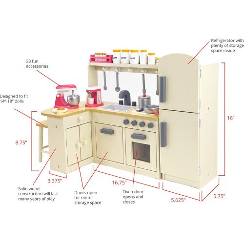  Playtime by Eimmie 18 Inch Doll Furniture Kitchen Set w Refrigerator and Accessories Collection