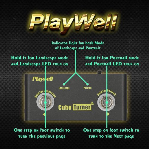  [아마존베스트]Playwell Music Page Turner for Tablets - Bluetooth Connecting for Flip Pages from Music Software - Controlled by Foot Switch - IOS and Android System Supported