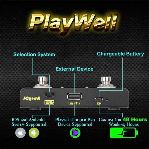  [아마존베스트]Playwell Music Page Turner for Tablets - Bluetooth Connecting for Flip Pages from Music Software - Controlled by Foot Switch - IOS and Android System Supported