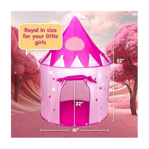  Playz 5-Piece Princess Castle Girls Pop Up Play Tent & Dress Up Costume Bundle - Playhouse Gift for Girls & Toddler for Indoor & Outdoor Use with Pink Fairy Tale Carrying Bag & Glow in The Dark Stars