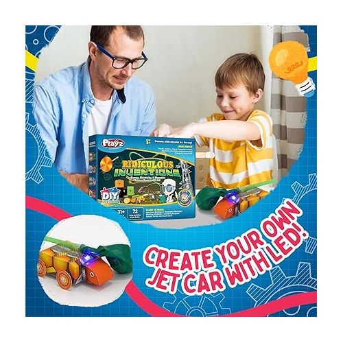  Playz Ridiculous Inventions Science Kits for Kids - Energy, Electricity & Magnetic Experiments Set - Build Electric Circuits, Motors, Telegraphic Messages, Robotics & More Kids Educational Toys