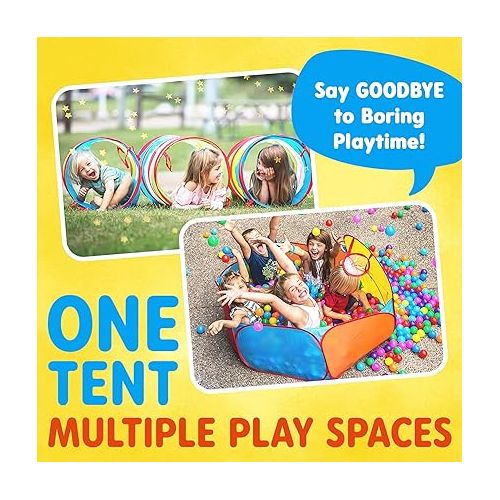  Playz 7pc Kids Play Tent with 1 Big Ball Pit for Babies, 3 Play Tunnel for Toddlers, and 3 Pop Up Tents Playhouse Bundle, Best Birthday Gift for Boys & Girls, Indoor & Outdoor Use Portable Play Center