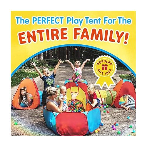  Playz 7pc Kids Play Tent with 1 Big Ball Pit for Babies, 3 Play Tunnel for Toddlers, and 3 Pop Up Tents Playhouse Bundle, Best Birthday Gift for Boys & Girls, Indoor & Outdoor Use Portable Play Center