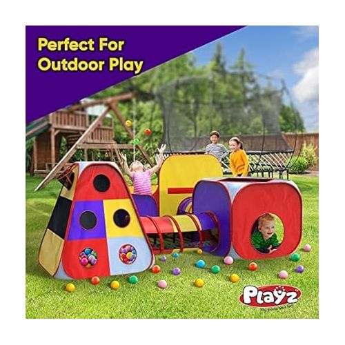  Playz 5pc Kids Play Tent Jungle Gym, Ball Pit, Pop Up Tents & Play Tunnel for Toddlers, Babies, and Kids Indoor & Outdoor Playhouse Bundle with Dartboard and 5 Sticky Balls, Gift for Boys & Girls