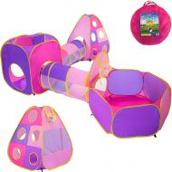 [아마존핫딜][아마존 핫딜] Playz 5pc Childrens Playhouse Popup Tents, Tunnels, and Basketball Hoop for Girls, Boys, Babies, Kids and Toddlers with Zipper Storage Case for Indoor & Outdoor Use (Yellow, Pink,