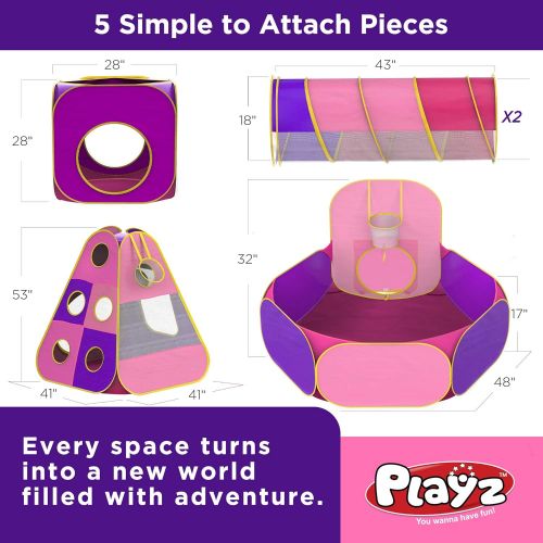 [아마존핫딜][아마존 핫딜] Playz 5pc Childrens Playhouse Popup Tents, Tunnels, and Basketball Hoop for Girls, Boys, Babies, Kids and Toddlers with Zipper Storage Case for Indoor & Outdoor Use (Yellow, Pink,