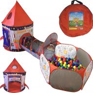 [아마존핫딜][아마존 핫딜] Playz 3pc Rocket Ship Astronaut Kids Play Tent, Tunnel, & Ball Pit with Basketball Hoop Toys for Boys, Girls, Babies, and Toddlers - STEM Inspired Educational Galactic Spaceship De