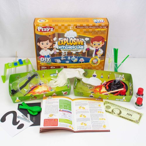  [아마존핫딜][아마존 핫딜] Playz Explosive Kitchen Lab 26+ Physics, Chemistry & Biology Science Experiments Set - Make Salt & Pepper Electricity, Sour LED Lights, Colorful Milk Explosions, Citrus Rockets, &