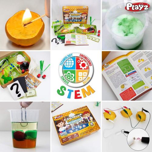  [아마존핫딜][아마존 핫딜] Playz Explosive Kitchen Lab 26+ Physics, Chemistry & Biology Science Experiments Set - Make Salt & Pepper Electricity, Sour LED Lights, Colorful Milk Explosions, Citrus Rockets, &