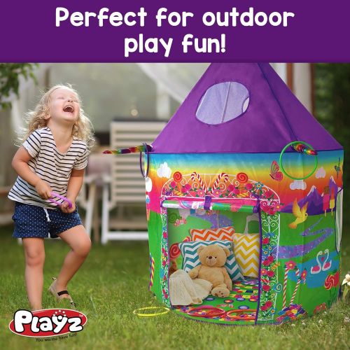  [아마존핫딜][아마존 핫딜] Playz Unicorn Toys Play Tent for Girls with Unicorn Ring Toss, Candy Board Game, & Tic Tac Toe - Indoor & Outdoor Pop up Playhouse Set for Kids Birthday Party Favors & Gifts for Ba