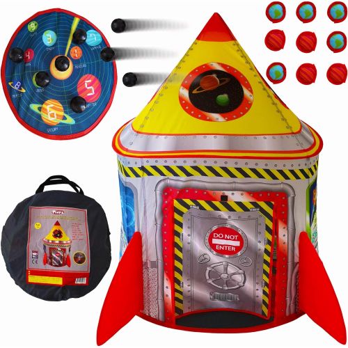  [아마존핫딜][아마존 핫딜] Playz 5-in-1 Rocket Ship Play Tent for Kids with Dart Board, Tic Tac Toe, Maze Game, & Immersive Floor - Indoor & Outdoor Popup Playhouse Set for Toddler, Baby, & Children Birthday