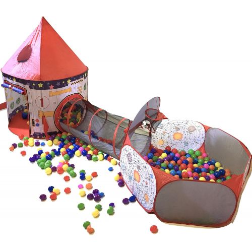  [아마존베스트]Playz 3pc Rocket Ship Astronaut Kids Play Tent, Tunnel, & Ball Pit with Basketball Hoop Toys for Boys, Girls, Babies, and Toddlers - STEM Inspired Educational Galactic Spaceship De