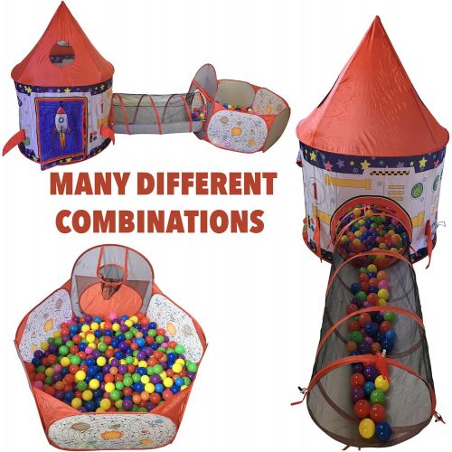  [아마존베스트]Playz 3pc Rocket Ship Astronaut Kids Play Tent, Tunnel, & Ball Pit with Basketball Hoop Toys for Boys, Girls, Babies, and Toddlers - STEM Inspired Educational Galactic Spaceship De