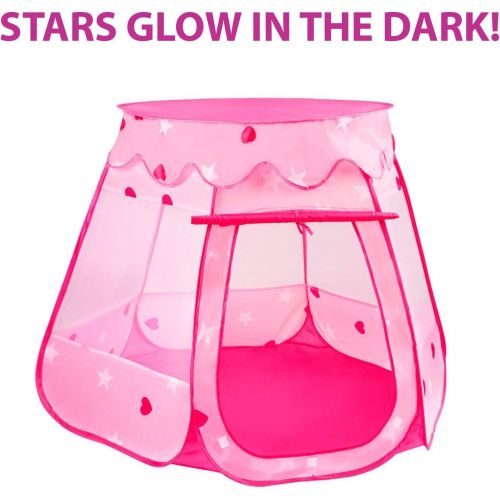  [아마존베스트]Playz Ball Pit Princess Castle Play Tents for Girls w/ Glow in The Dark Stars & 50 Balls - Pop Up Children Play Tent for Indoor & Outdoor Use Beautiful Playland Playhouse Tent w/ Z