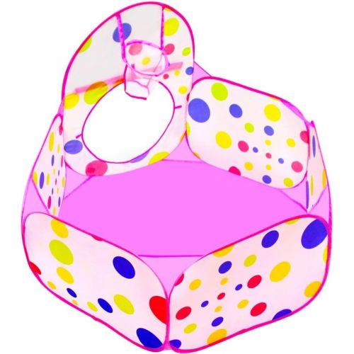  [아마존베스트]Playz 3pc Kids Play Tent Crawl Tunnel and Ball Pit Pop Up Playhouse Tent with Basketball Hoop for Girls, Boys, Babies, and Toddlers for Indoor and Outdoor Use with Pink Carrying Ca