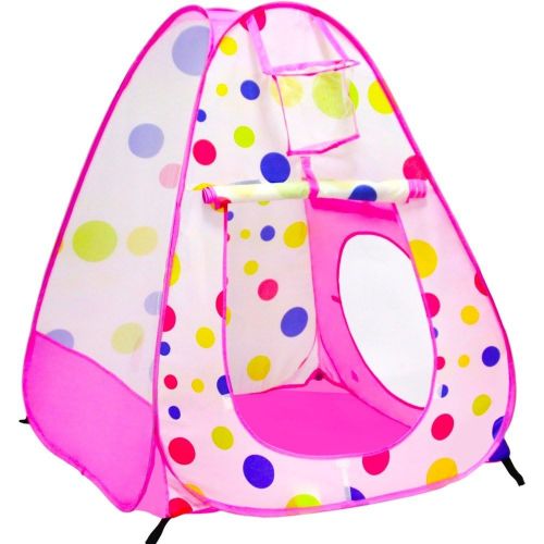  [아마존베스트]Playz 3pc Kids Play Tent Crawl Tunnel and Ball Pit Pop Up Playhouse Tent with Basketball Hoop for Girls, Boys, Babies, and Toddlers for Indoor and Outdoor Use with Pink Carrying Ca