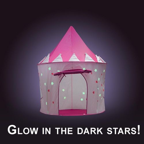  [아마존베스트]5-Piece Princess Castle Girls Play Tent w/ Glow in The Dark Stars & Butterfly Fairy Dress Up Costume - Childrens Play Tents for Indoor & Outdoor Use with Pink Girls Playhouse Fairy