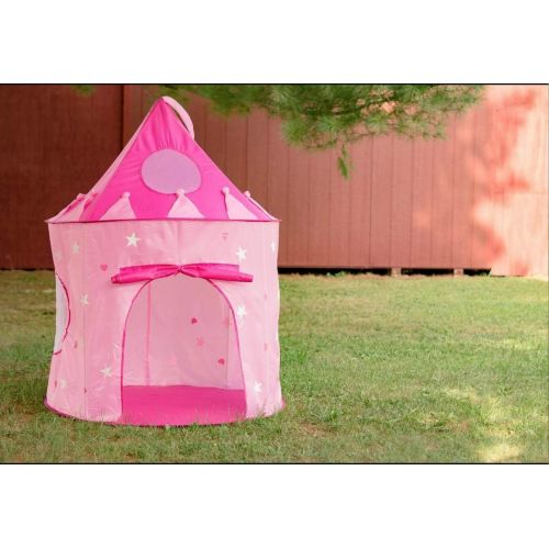  [아마존베스트]5-Piece Princess Castle Girls Play Tent w/ Glow in The Dark Stars & Butterfly Fairy Dress Up Costume - Childrens Play Tents for Indoor & Outdoor Use with Pink Girls Playhouse Fairy