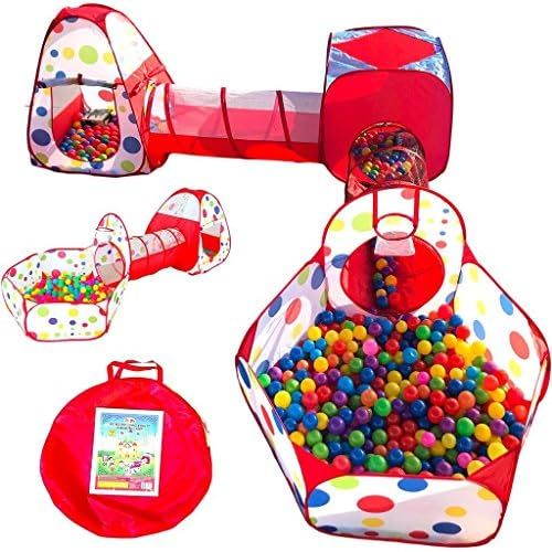  [아마존베스트]Playz 6-Piece Kids Play Tents Crawl Tunnels and Ball Pit Popup Bounce Playhouse Tent with Basketball Hoop for Indoor and Outdoor Use with Red Carrying Case