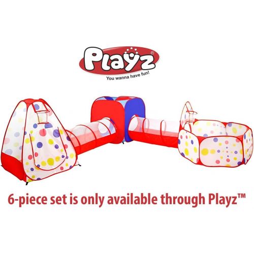  [아마존베스트]Playz 6-Piece Kids Play Tents Crawl Tunnels and Ball Pit Popup Bounce Playhouse Tent with Basketball Hoop for Indoor and Outdoor Use with Red Carrying Case