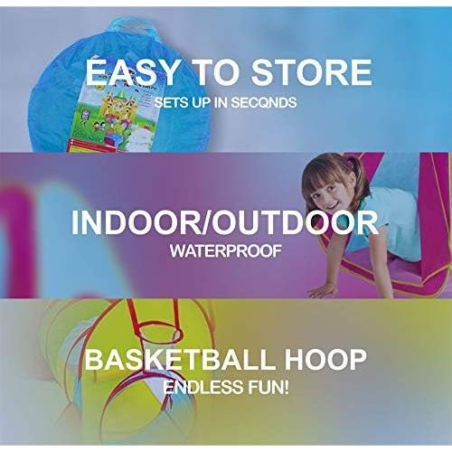  [아마존베스트]Playz 7pc Kids Playhouse Pop Up Play Tent Crawl Tunnel & Ball Pit with Basketball Hoop for Boys, Girls, Babies, and Toddlers - Indoor & Outdoor Use w/ Zipper Storage Case
