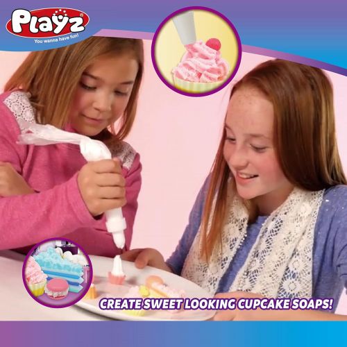  Playz Cupcake Soap & Bubbles DIY Science Kit - Fun STEM Gift for Age 8, 9, 10, 11, 12 Year Old Girls and Boys - Educational Arts and Crafts for Kids with 24+ Tools to Make Dessert