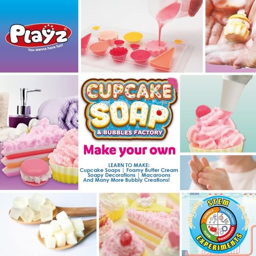  Playz Cupcake Soap & Bubbles DIY Science Kit - Fun STEM Gift for Age 8, 9, 10, 11, 12 Year Old Girls and Boys - Educational Arts and Crafts for Kids with 24+ Tools to Make Dessert