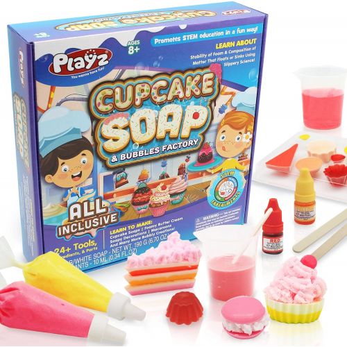  Playz Cupcake Soap & Bubbles DIY Science Kit - Fun STEM Gift for Age 8, 9, 10, 11, 12 Year Old Girls and Boys - Educational Arts and Crafts for Kids with 24+ Tools to Make Dessert