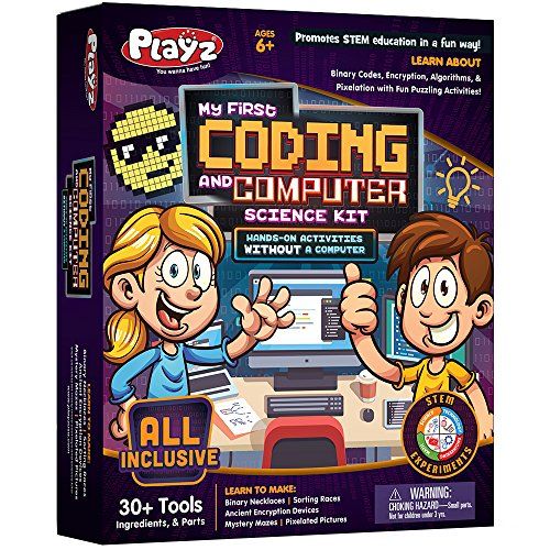  Playz My First Coding & Computer Science Kit - Learn About Binary Codes, Encryption, Algorithms & Pixelation Through Fun Puzzling Activities Without Using a Computer for Boys, Girl