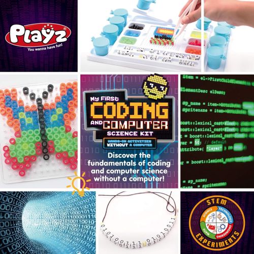  Playz My First Coding & Computer Science Kit - Learn About Binary Codes, Encryption, Algorithms & Pixelation Through Fun Puzzling Activities Without Using a Computer for Boys, Girl