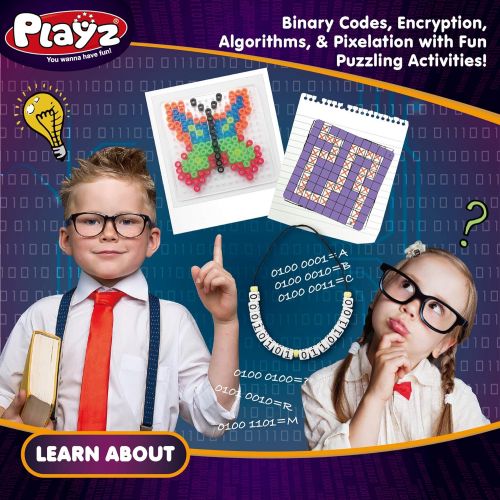  Playz My First Coding & Computer Science Kit - Learn About Binary Codes, Encryption, Algorithms & Pixelation Through Fun Puzzling Activities Without Using a Computer for Boys, Girl