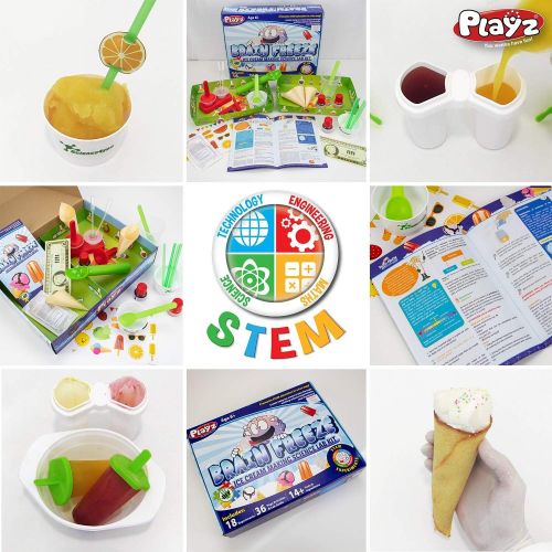  Playz Brain Freeze Ice Cream Making Science Kit - 18+ Yummy STEM Experiments, 36 Page Lab Guide, 13+ Ingredients and Tools for Boys, Girls, Kids, and Teenagers