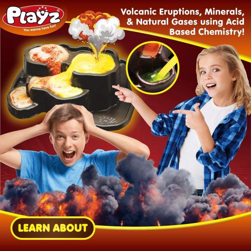  Playz Volcanic Eruption & Lava Lab Science Experiments Kit - 22+ Tools to Make Lava Bombs, Volcano Eruptions, Fizzing Mineral Pools, Fake Poison Gas, & Crystal Deposits for Boys, G