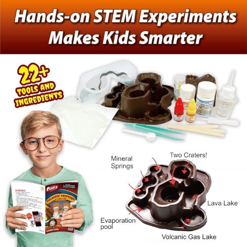  Playz Volcanic Eruption & Lava Lab Science Experiments Kit - 22+ Tools to Make Lava Bombs, Volcano Eruptions, Fizzing Mineral Pools, Fake Poison Gas, & Crystal Deposits for Boys, G