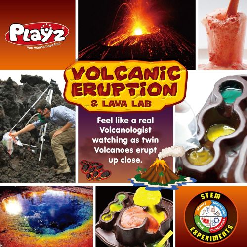  Playz Volcanic Eruption & Lava Lab Science Experiments Kit - 22+ Tools to Make Lava Bombs, Volcano Eruptions, Fizzing Mineral Pools, Fake Poison Gas, & Crystal Deposits for Boys, G