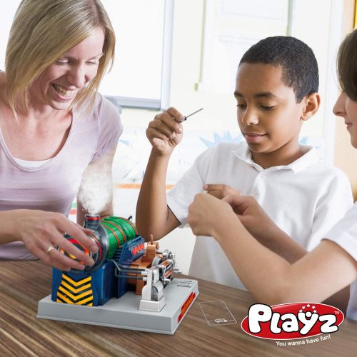  Playz Train Steam Engine Model Kit to Build for Kids with Real Steam, STEM Science Kits for Kids, Model Engine Kits for Adults and Educational Hobby Gift, Mini Engine Set, Engineer