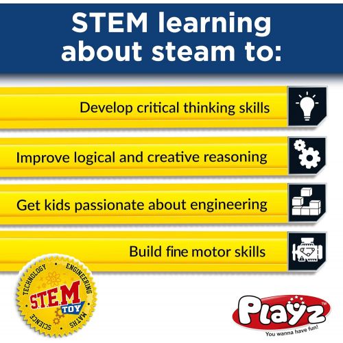  Playz Train Steam Engine Model Kit to Build for Kids with Real Steam, STEM Science Kits for Kids, Model Engine Kits for Adults and Educational Hobby Gift, Mini Engine Set, Engineer