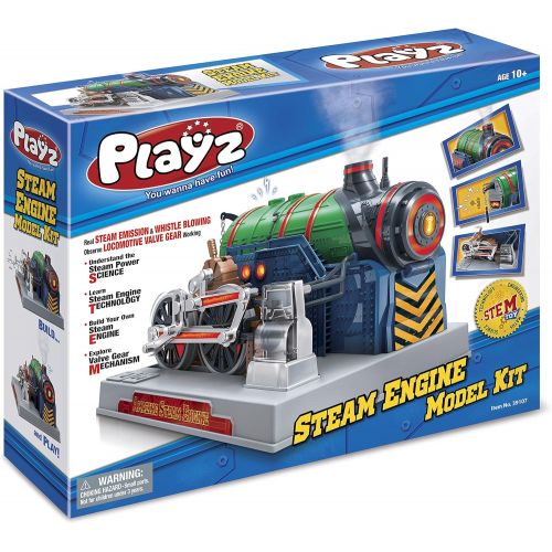  Playz Train Steam Engine Model Kit to Build for Kids with Real Steam, STEM Science Kits for Kids, Model Engine Kits for Adults and Educational Hobby Gift, Mini Engine Set, Engineer