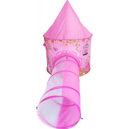  Playz 3pc Girls Princess Fairy Tale Castle Play Tent, Crawl Tunnel & Ball Pit w/ Pink Prairie Design - Foldable for Indoor & Outdoor Use w/ Zipper Storage Case