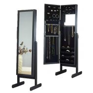 Plaza Astoria Free Standing Jewelry Armoire Cabinet Style with Adjustable Stand, Full Length Dressing Mirror and Vanity Mirror for Bracelets, Necklaces, Rings, Earrings & More, Bla