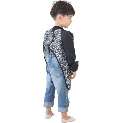  [아마존베스트]Plie Kids Art Smocks, Children Waterproof Artist Painting Aprons Long Sleeve with Pockets, Black Leopard (32-XL)