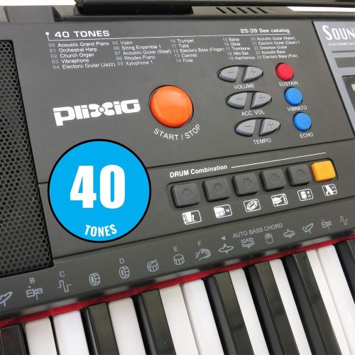  Plixio 61-Key Digital Electric Piano Keyboard & Sheet Music Stand - Portable Electronic Keyboard for Beginners (Kids & Adults)