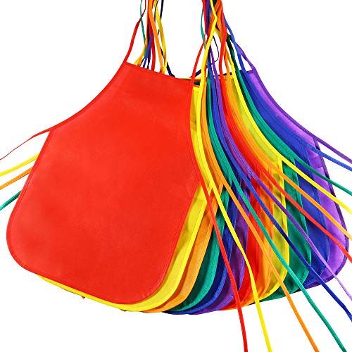  [아마존베스트]Pllieay 12 Pieces 6 Colors Fabric Aprons for 5-10 Years Non Woven Kids Artist Apron Applied in Kitchen, Classroom, Community Event, Party, Crafts and Art Painting Activity